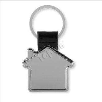 Engraved Metal and Leather House Keychain